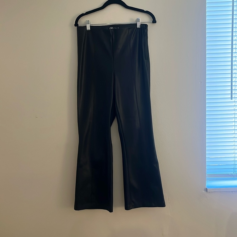 Faux leather high waisted flared pants
